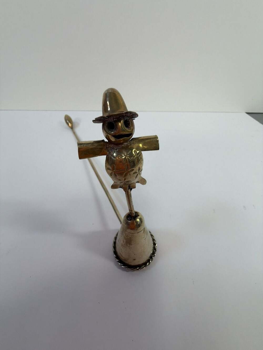 Vintage Hand Forged Brass Scarecrow Figurine Candle Snuffer